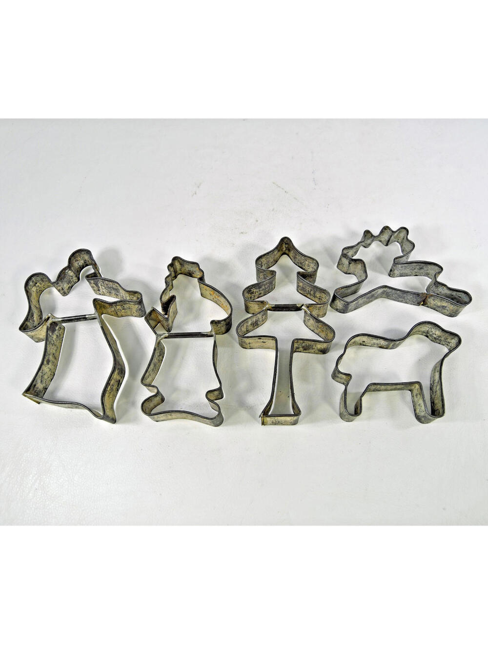 Antique Christmas Cookie Cutter Soldered Tin Santa Angel Reindeer Set Primitive